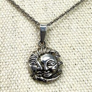 Sterling Silver Celestial Necklace Sun and Moon Face Pendant Simple Minimal